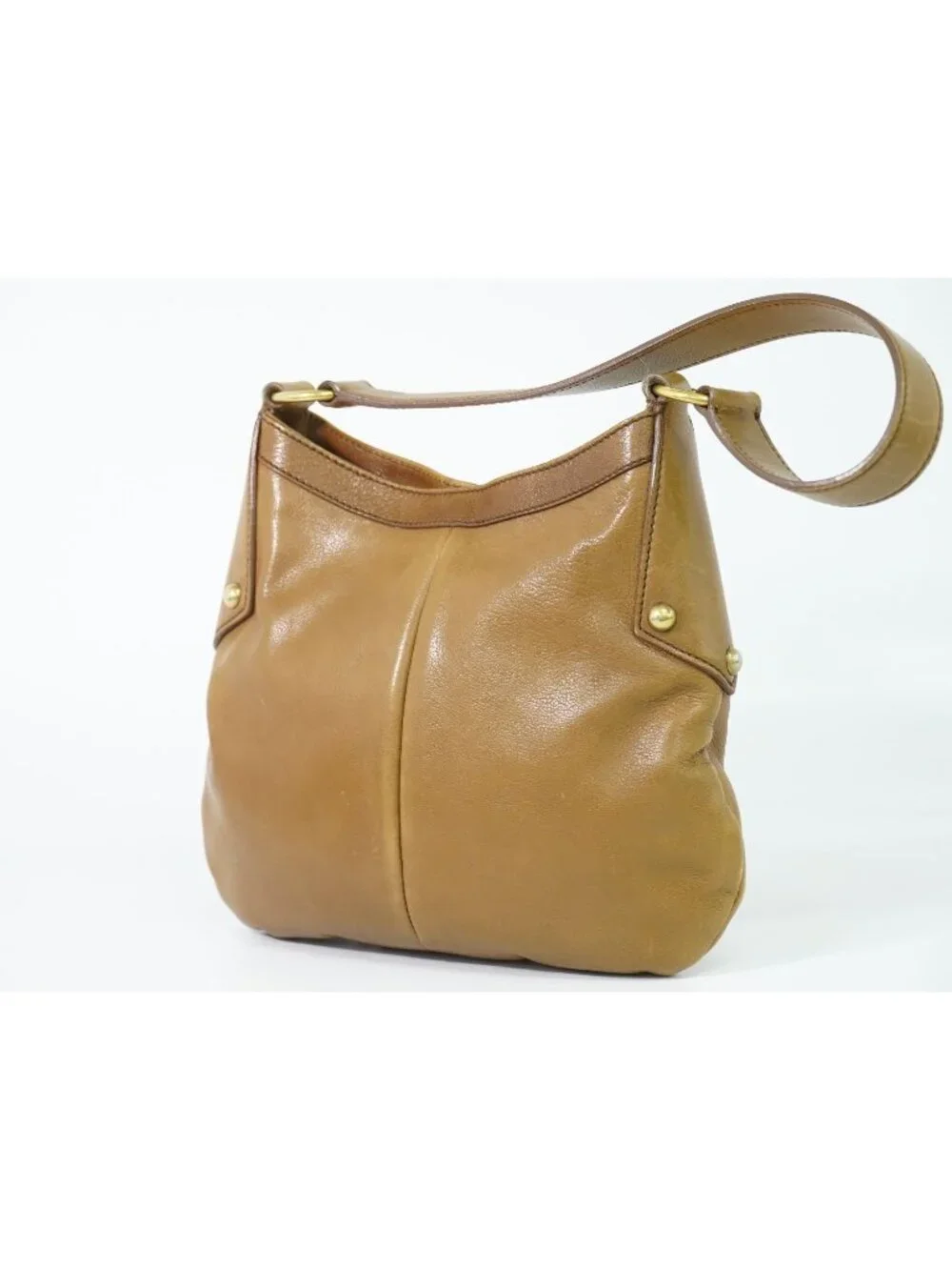 Saint Laurent YSL Rive Gauche Stitch Logo Shoulder Bag Leather Brown